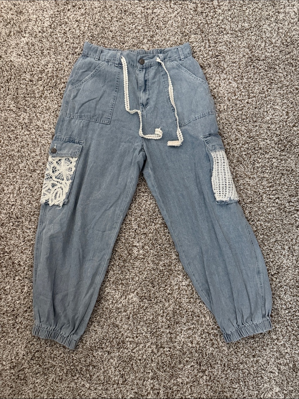 POL Crochet-Patch Cargo Joggers - Light Blue